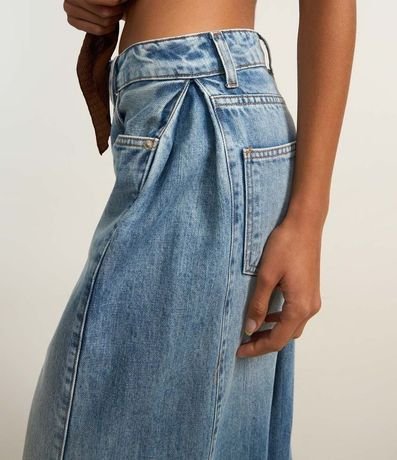 Pantalón Wide Leg en Jeans con Pliegues Laterales 4