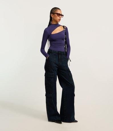 Pantalón Wide Leg en Jeans con Bolsillos Carpintero y Cargo