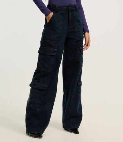 Pantalón Wide Leg en Jeans con Bolsillos Carpintero y Cargo 3