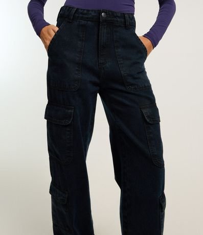 Pantalón Wide Leg en Jeans con Bolsillos Carpintero y Cargo 4