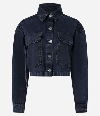 Campera Corta en Jeans con Bolsillo Cargo