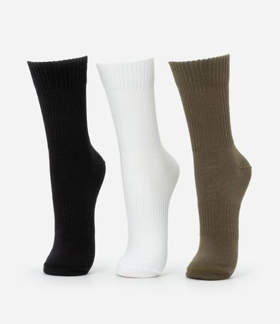 Kit 03 Medias Deportivas Caña Larga en Algodón Canelado