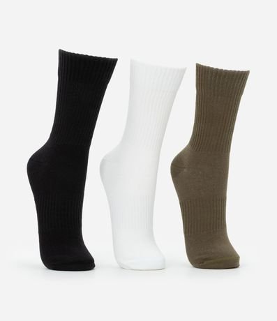 Kit 03 Medias Deportivas Caña Larga en Algodón Canelado 2