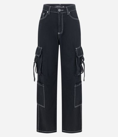 Pantalón Recto en Sarga con Bolsillo Cargo y Lazo 5