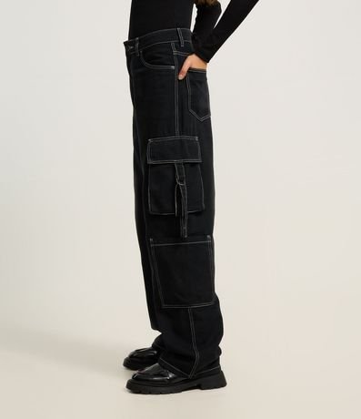 Pantalón Recto en Sarga con Bolsillo Cargo y Lazo 3
