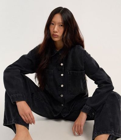 Camisa Jeans con Recortes y Bolsillos Grandes