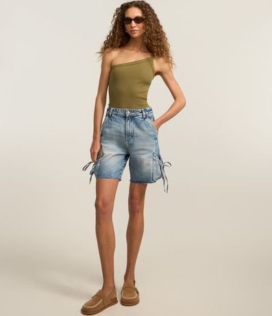Blusa de un Hombro en Rib con Textura Leve 3