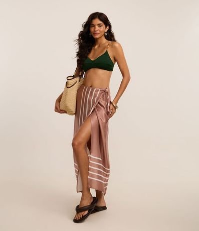 Salida de Playa pollera Traspasada Satinada con Estampa de Rayas 1