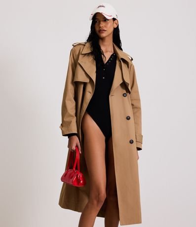 Trench Coat Alargado en Gabardine con Cinta para Lazo 3