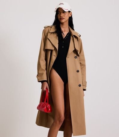 Trench Coat Alargado en Gabardine con Cinta para Lazo 2