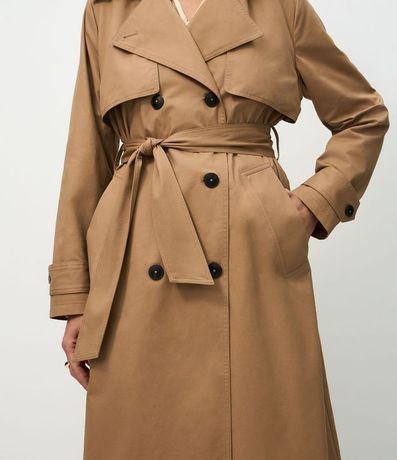 Trench Coat Alargado en Gabardine con Cinta para Lazo 9