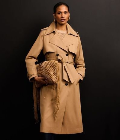 Trench Coat Alargado en Gabardine con Cinta para Lazo 11