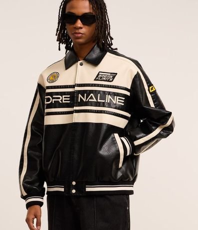 Campera Boxy Racing en PU con Estampa Lettering 1