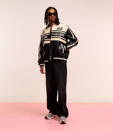 Campera Boxy Racing en PU con Estampa Lettering 2