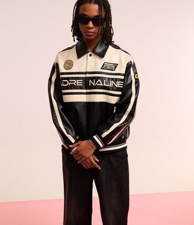 Campera Boxy Racing en PU con Estampa Lettering 4