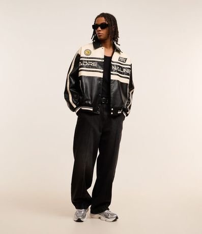 Campera Boxy Racing en PU con Estampa Lettering 7