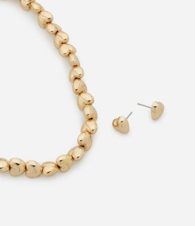 Conjunto de Collar Corto y Caravana Botón con Beads de Corazón Bold 1