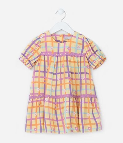 Vestido Infantil en Viscosa con Estampa de Cuadros - Tam1 a 6 años