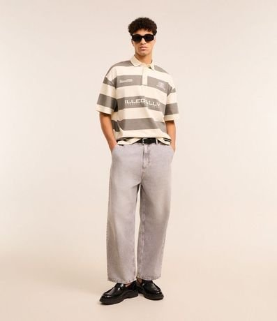 Camisa Polo Oversized en Algodón con Estampa Lettering y Rayas 2