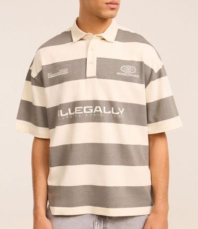 Camisa Polo Oversized en Algodón con Estampa Lettering y Rayas 3