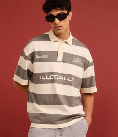 Camisa Polo Oversized en Algodón con Estampa Lettering y Rayas 4