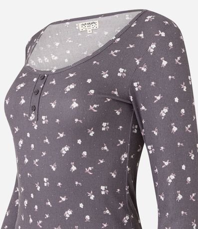 Pijama Largo Canelado con Estampa Floral de Botones en el Puño 6