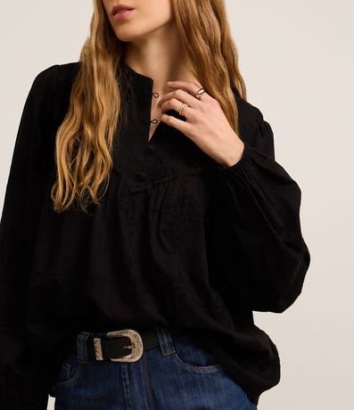 Blusa Bata Boho en Voile con Cuello Padre y Recorte en el Busto 3