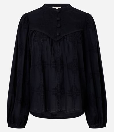 Blusa Bata Boho en Voile con Cuello Padre y Recorte en el Busto 6