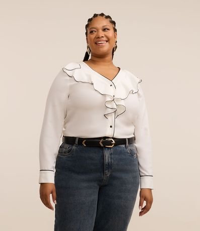 Camisa en Crepé con Cuello en Volado Jabô Curve & Plus Size