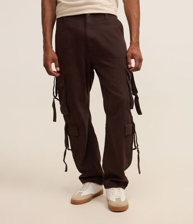 Pantalón Recto Loose en Sarga con Hebillas y Bolsillos Cargo 2