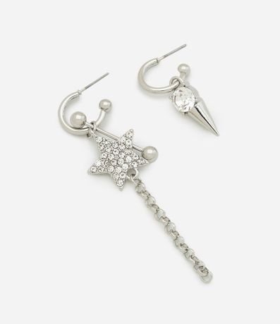 Caravana Aro Asimétrico con Colgante de Estrella y Piercing con Spikes y Strass 2