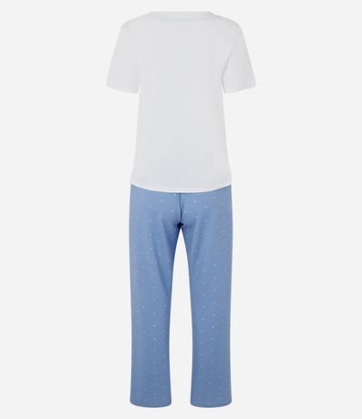 Pijama Largo en Algodón con Pantalón de Lunares 5