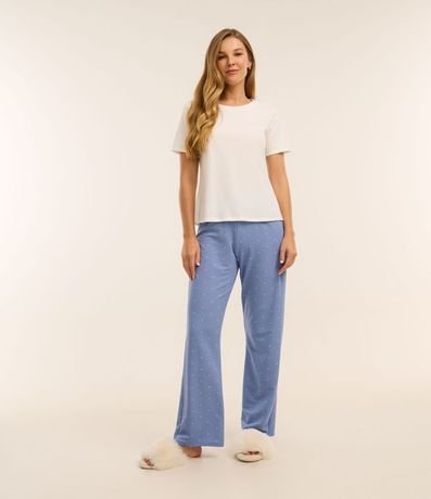 Pijama Largo en Algodón con Pantalón de Lunares