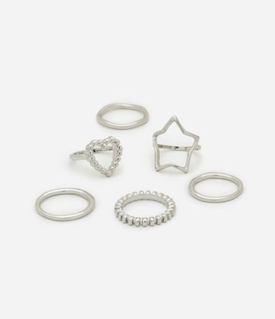 Kit 06 Anillos en Metal con Formas de Estrella Corazón y Lunares 2