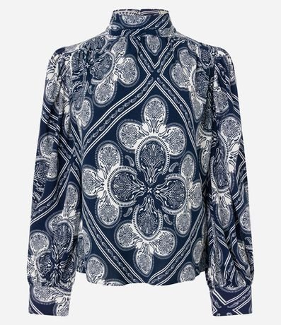 Blusa en Viscosa con Manga Abullonada y Estampa Paisley