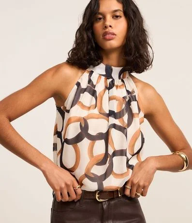 Blusa Cuello Halter en Chiffon con Estampa de Eslabones