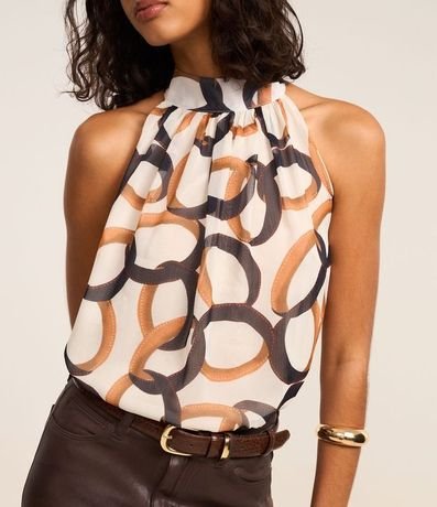 Blusa Cuello Halter en Chiffon con Estampa de Eslabones 4
