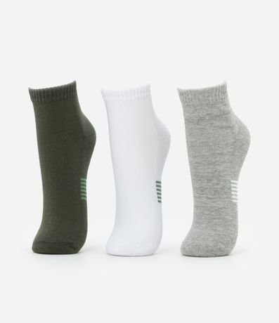 Kit 03 Media Caña Corta Deportivas en Algodón con Rayas en la Suela