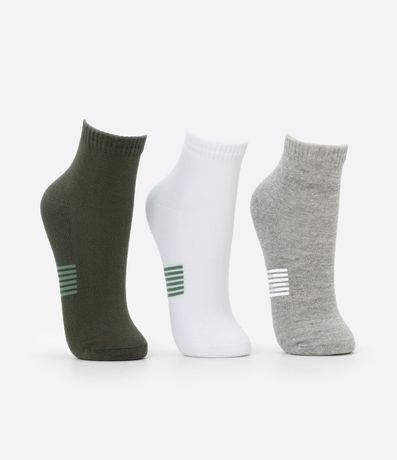 Kit 03 Media Caña Corta Deportivas en Algodón con Rayas en la Suela 2