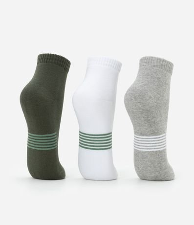 Kit 03 Media Caña Corta Deportivas en Algodón con Rayas en la Suela 3
