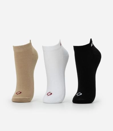 Kit 03 Medias Caña Corta en Algodón con Lettering Athleisure