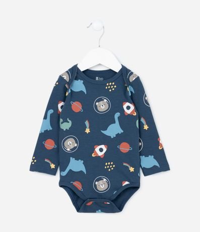 Body Infantil con Estampa Foguetes y Dinos - Talle 0 a 18 meses