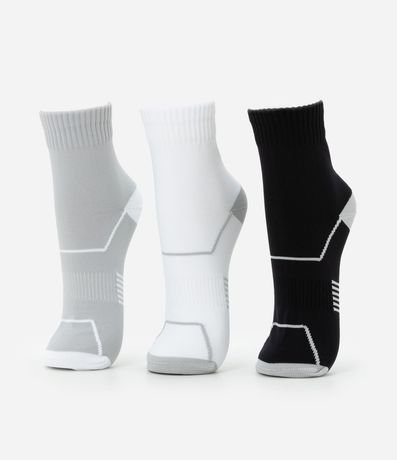 Kit 03 Medias Cano Mediano Deportivas en Poliamida con Estampa de Raya