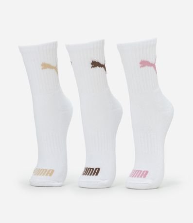 Kit 03 Medias Cano Mediano Deportivas en Algodón Puma