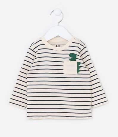 Remera Infantil con Pequeño Bolsillo y Estampa Dino - Talle 0 a 18 meses