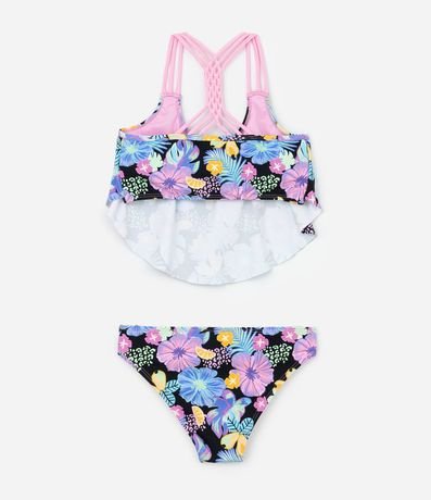 Bikini Infantil en Microfibra con Estampa Floral Neón - Talle 5 a 14 años 2