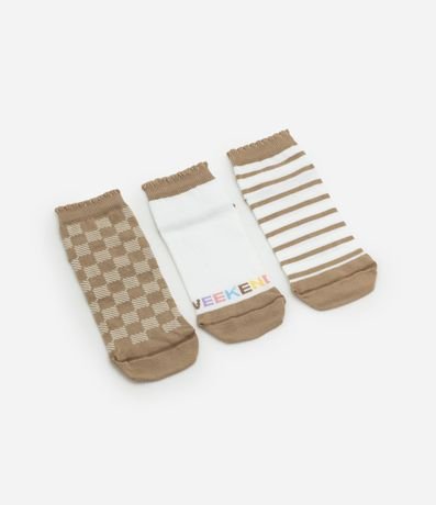 Kit 03 Medias Caña Corta en Algodón con Estampas Variadas