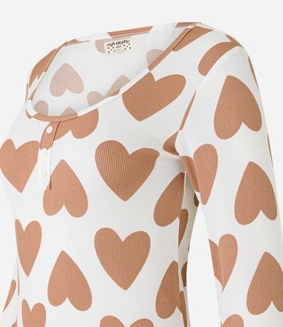 Pijama Largo Canelado con Estampa de Corazones 4