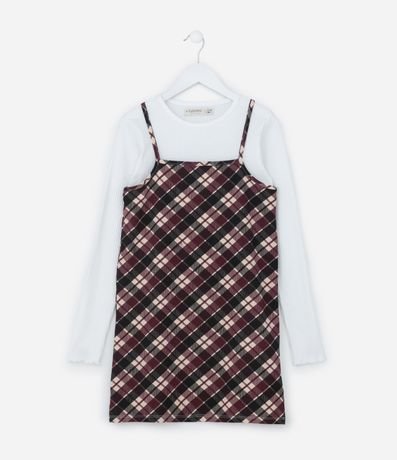 Vestido Infantil con superposición y Estampa de cuadros - Talle 5 a 14 años