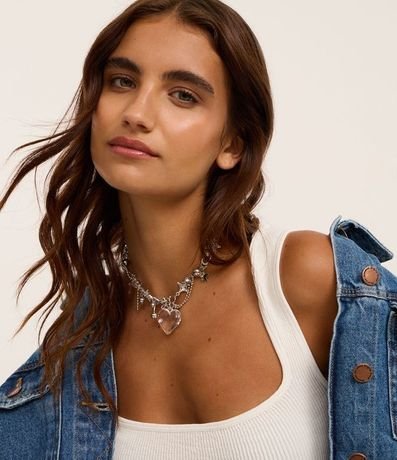 Collar Maxi en Metal con Colgantes Múltiplos de Estrella Corazón Cruz